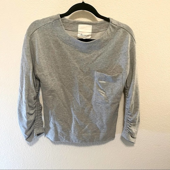 NWT Ella Moss Gray Reese Round Neck Ruched Quarter Sleeve Sweater Small - Picture 3 of 16